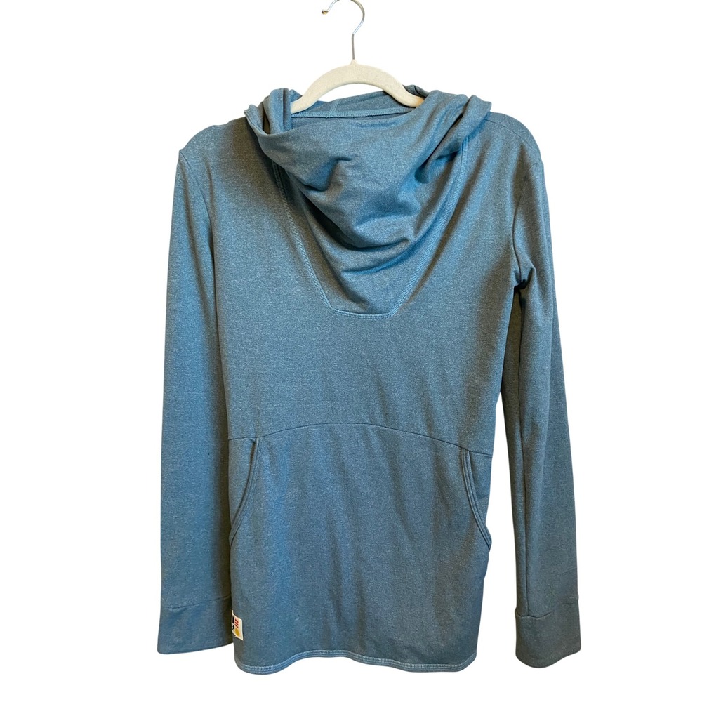 DESO Blue Heathered Crossover Tulip Back Cowl Neck Hoodie Thumbholes Small